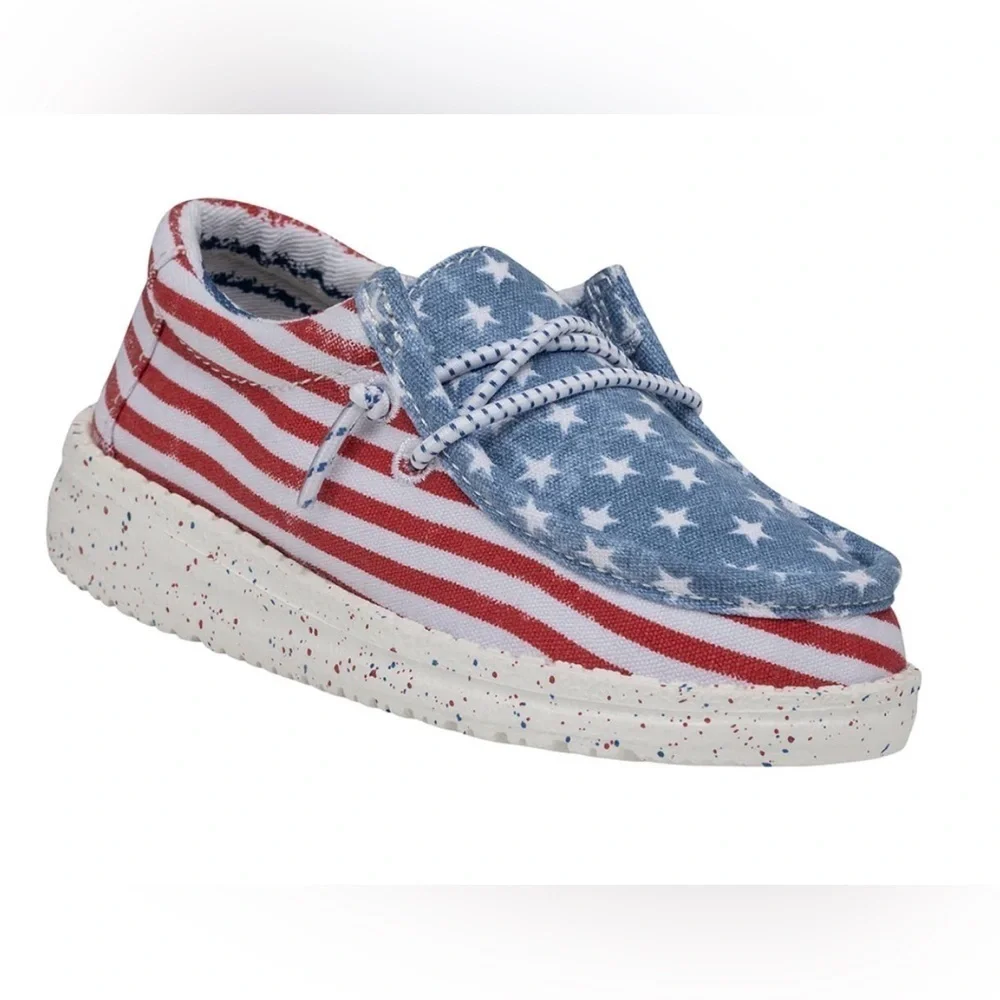 Hey Dude Wally Youth Patriotic Stars And Stripes Unisex Shoes Y3-L4 USA NWT